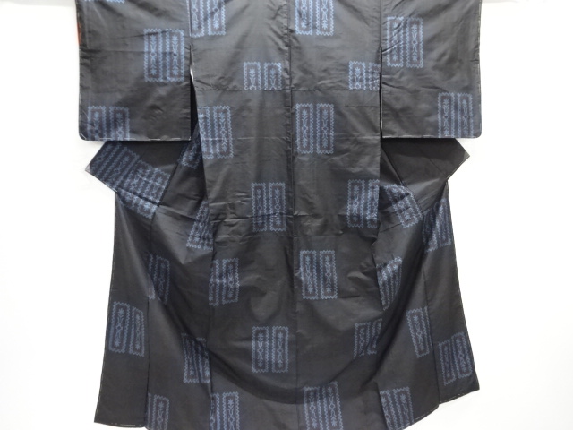 JAPANESE KIMONO / ANTIQUE OSHIMA TSUMUGI / TAISHO ROMAN STYLE / WOVEN GEOMETRIC